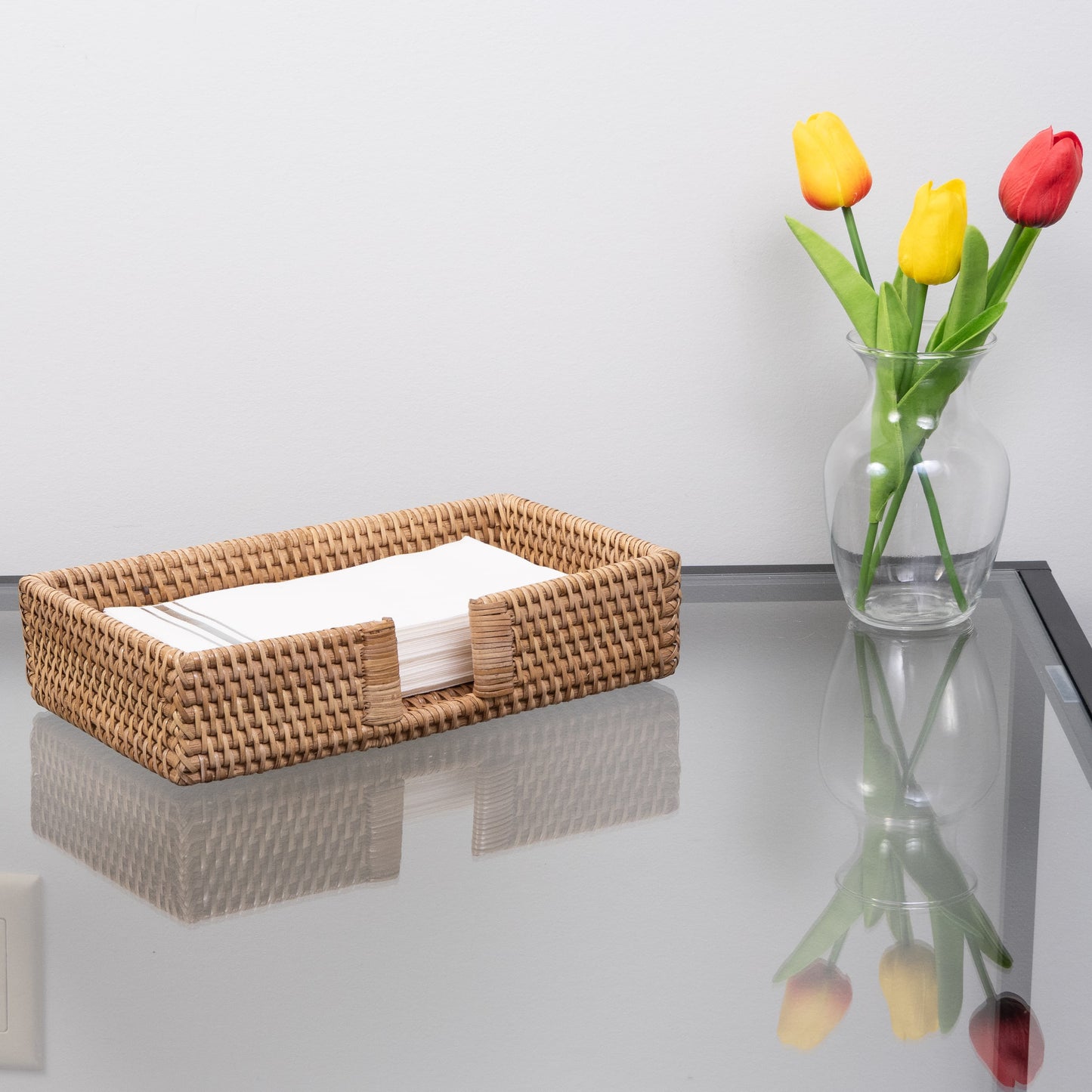 Rattan Guest Towel Holder with Cutout – Napkin Tray