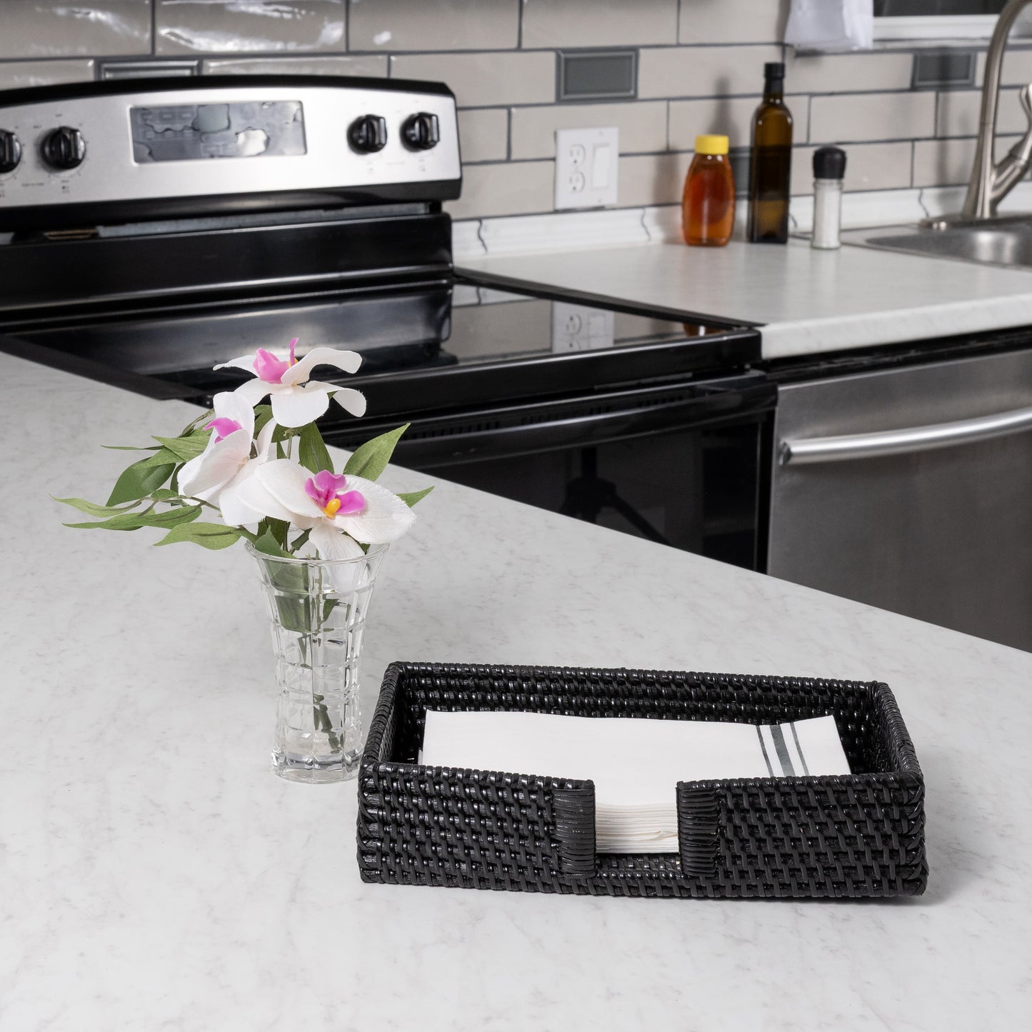 Rattan Guest Towel Holder with Cutout – Napkin Tray