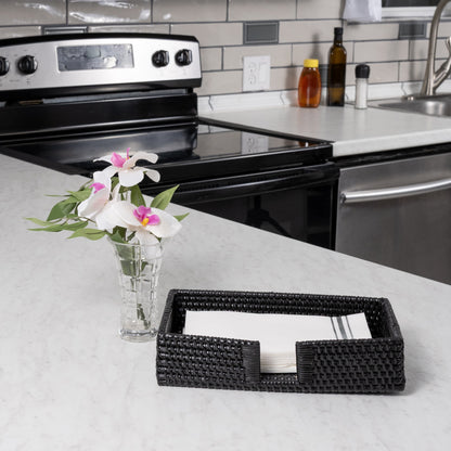 Rattan Guest Towel Holder with Cutout – Napkin Tray