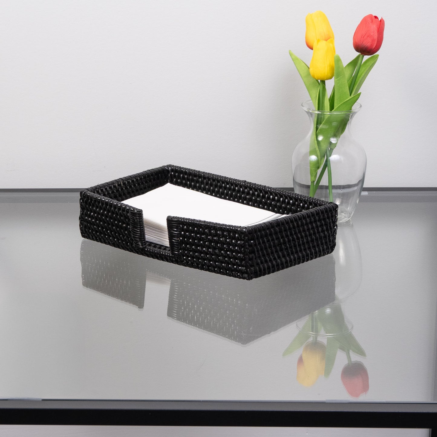 Rattan Guest Towel Holder with Cutout – Napkin Tray