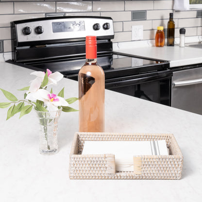 Rattan Guest Towel Holder with Cutout – Napkin Tray