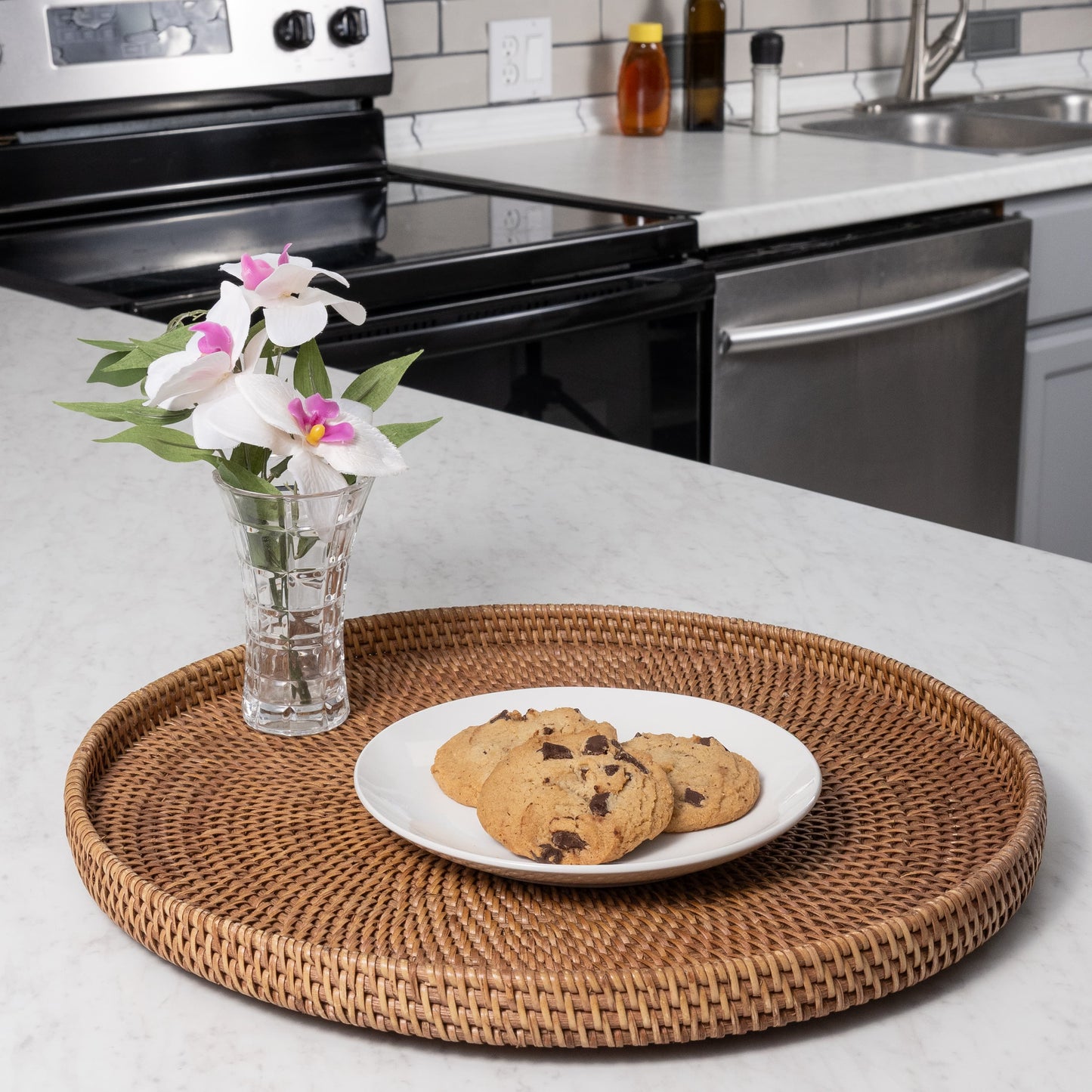 Rattan Round Flat Tray