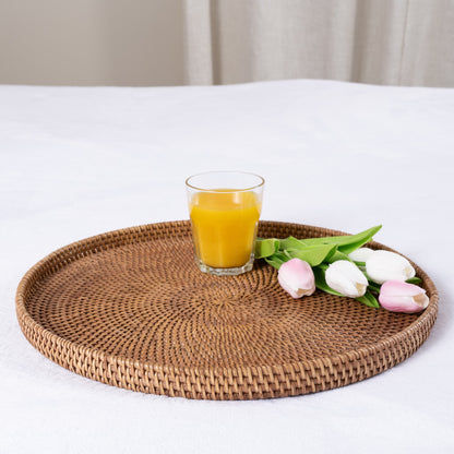 Rattan Round Flat Tray