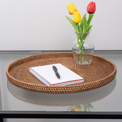 Rattan Round Flat Tray