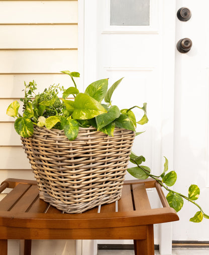Square Tapered Rattan Planter with Plastic Liner